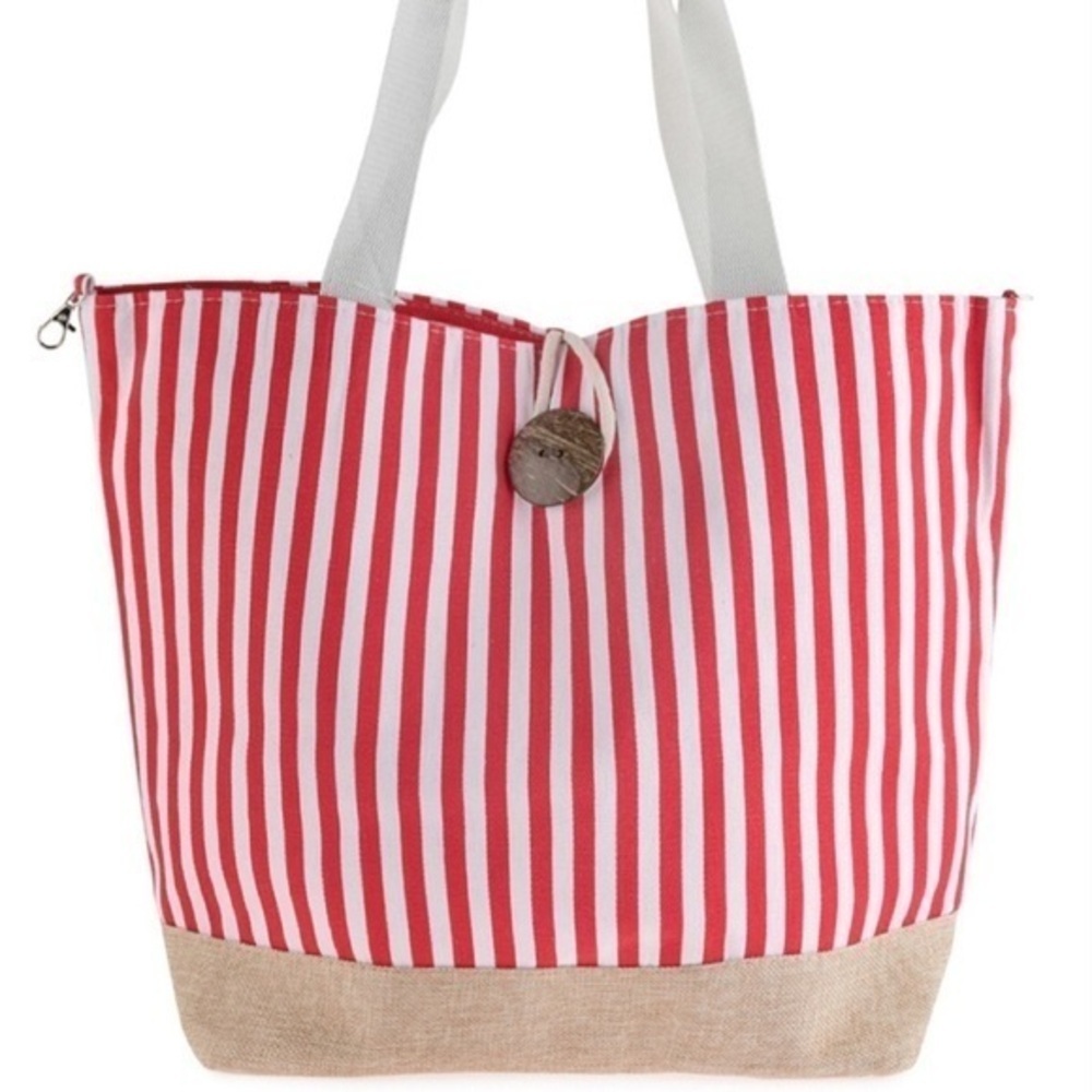 🆕Red striped tote bag w/coconut shell